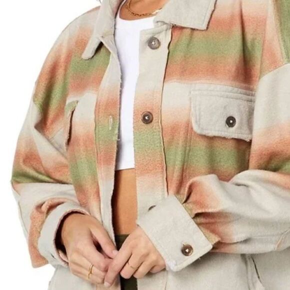 NWT Free People Ruby Shacket Jacket Distressed Oversized L Elbow Patches Cozy - Picture 5 of 13